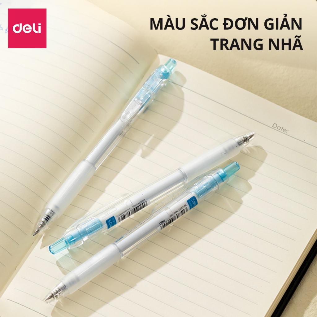 Ảnh Bút gel bút bi nước mực xanh ngòi 0.5mm Deli, Bút bi bấm mực gel trơn tru viết sổ caligraphy 4
