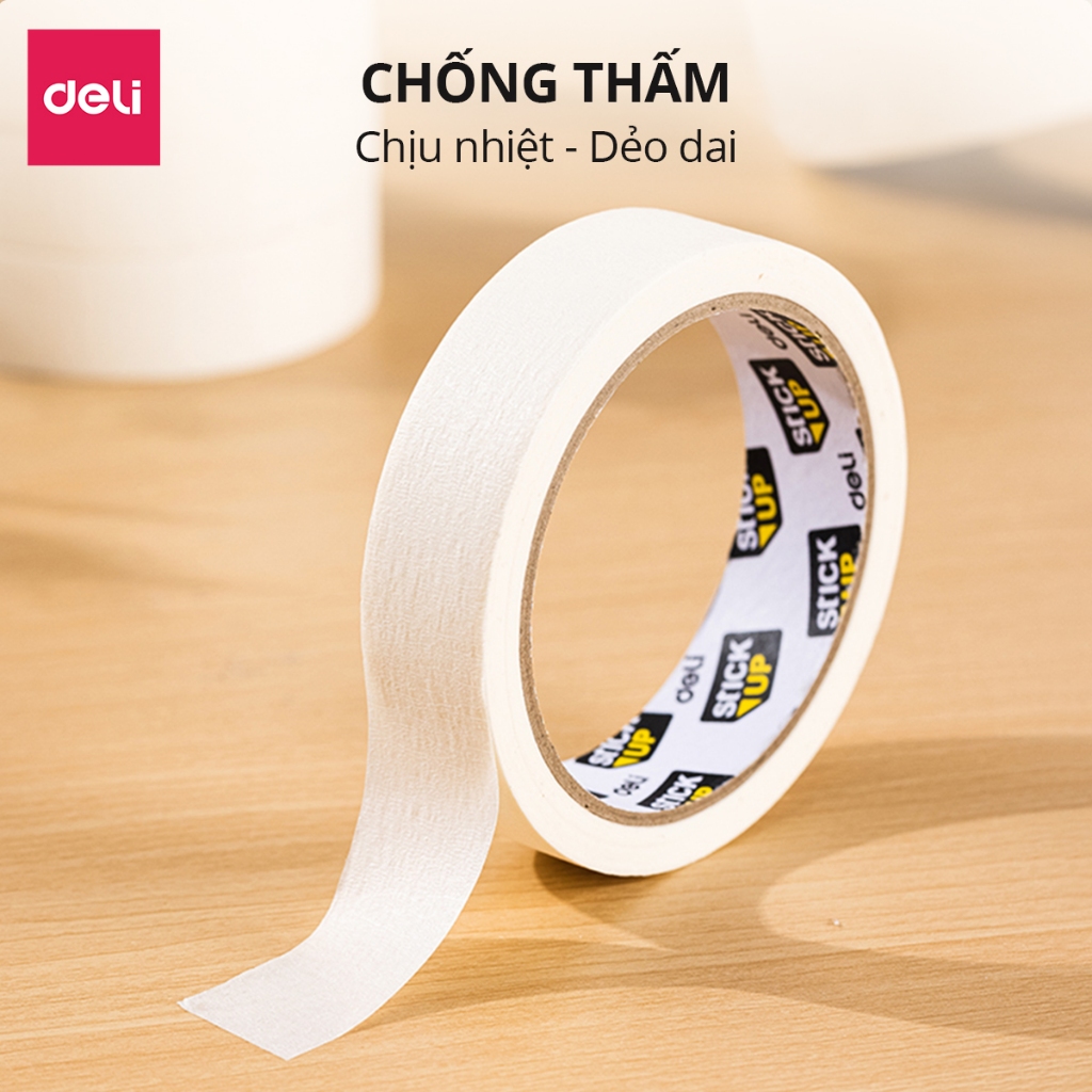 Băng keo che sơn băng dính giấy 24mm*20y Deli - Băng keo giấy masking tape chặn màu, cố định bản vẽ, đánh dấu, ghi chú
