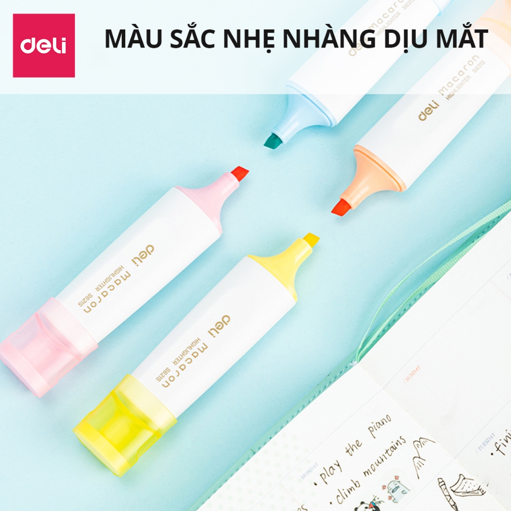 Ảnh Bút highlight đánh dầu màu macaron Deli - Bút dạ quang đánh dấu nhớ dòng pastel mực đều nhanh khô cho văn phòng học sinh 4