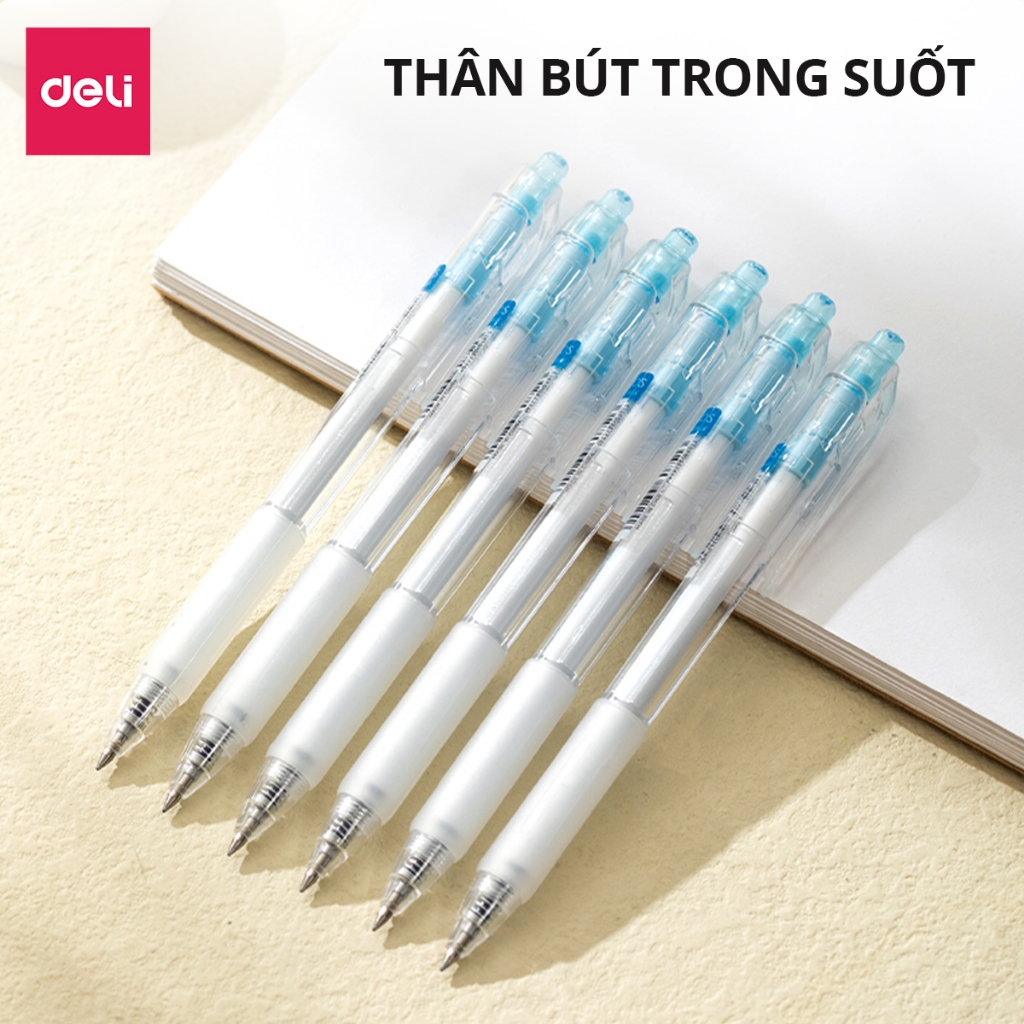 Ảnh Bút gel bút bi nước mực xanh ngòi 0.5mm Deli, Bút bi bấm mực gel trơn tru viết sổ caligraphy 3