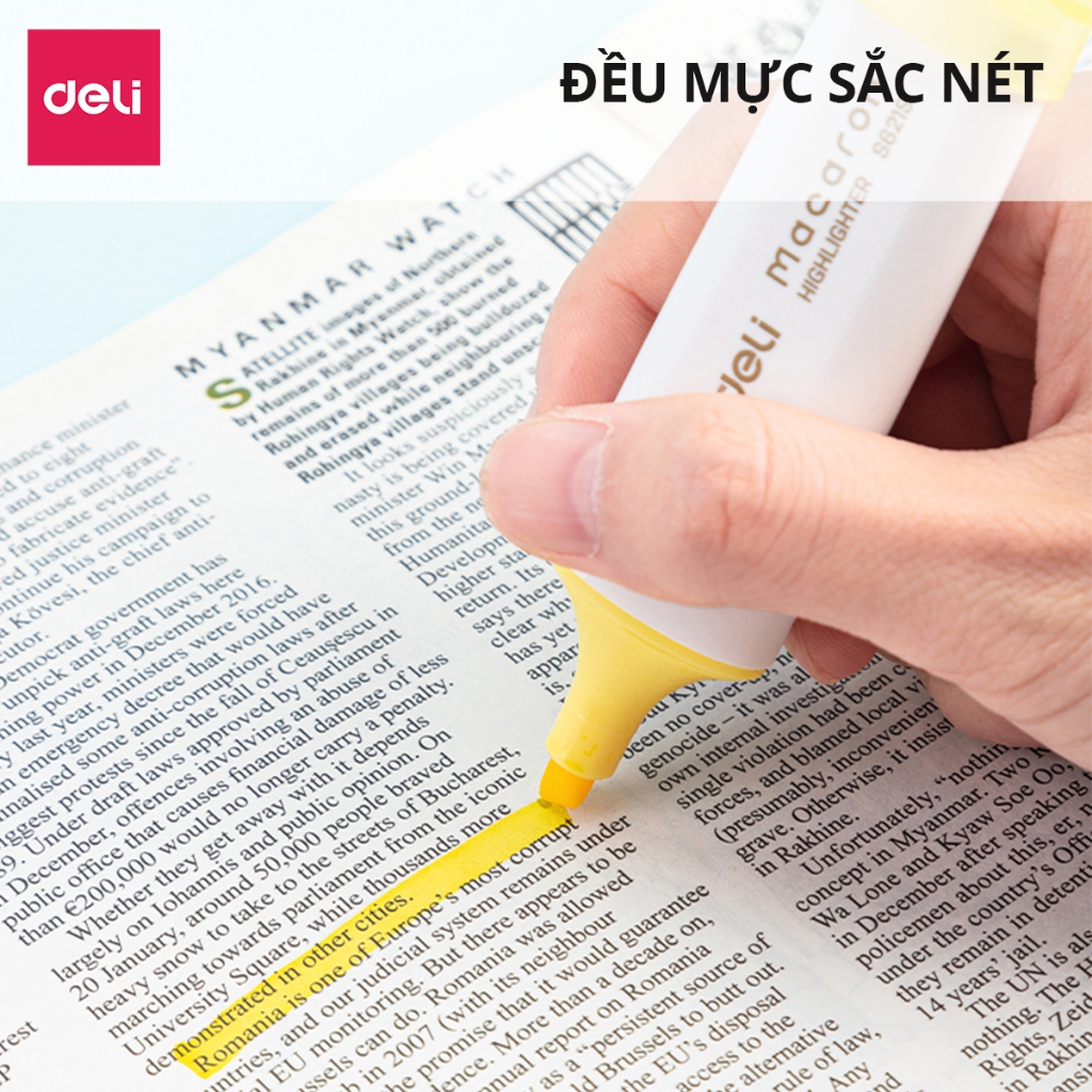Ảnh Bút highlight đánh dầu màu macaron Deli - Bút dạ quang đánh dấu nhớ dòng pastel mực đều nhanh khô cho văn phòng học sinh 3