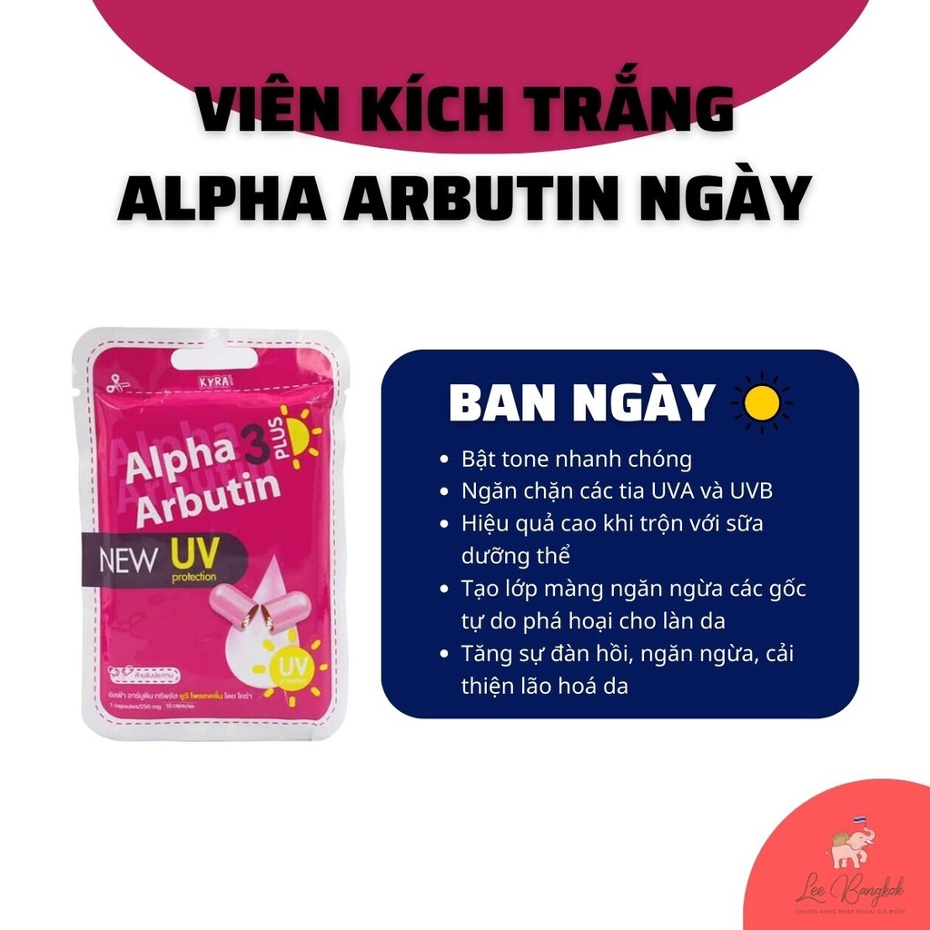 Vỉ 10 Viên Bột Kích Trắng Alpha Arbutin 3 Chính Hãng Thái Lan, Da Trắng Mịn Hàng
