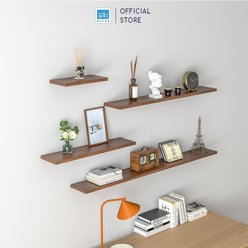 Ảnh Kệ Gỗ Treo Tường Dài 20cm Đến 50cm Trang Trí Decor Màu Walnut 526 SIB Decor, Kèm Phụ Kiện 2