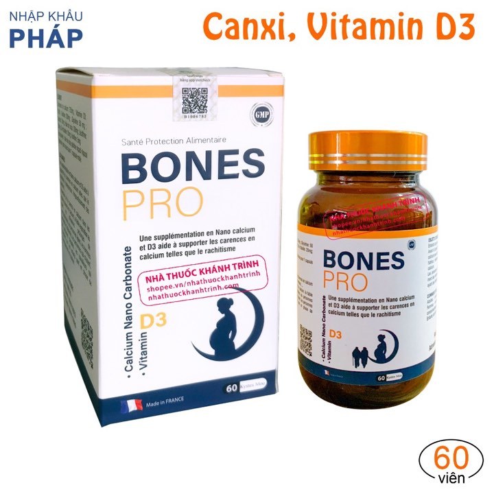 BONES PRO NHẬP KHẨU PHÁP Bổ sung canxi nano và D3, hộp 60 viên | Shopee ...