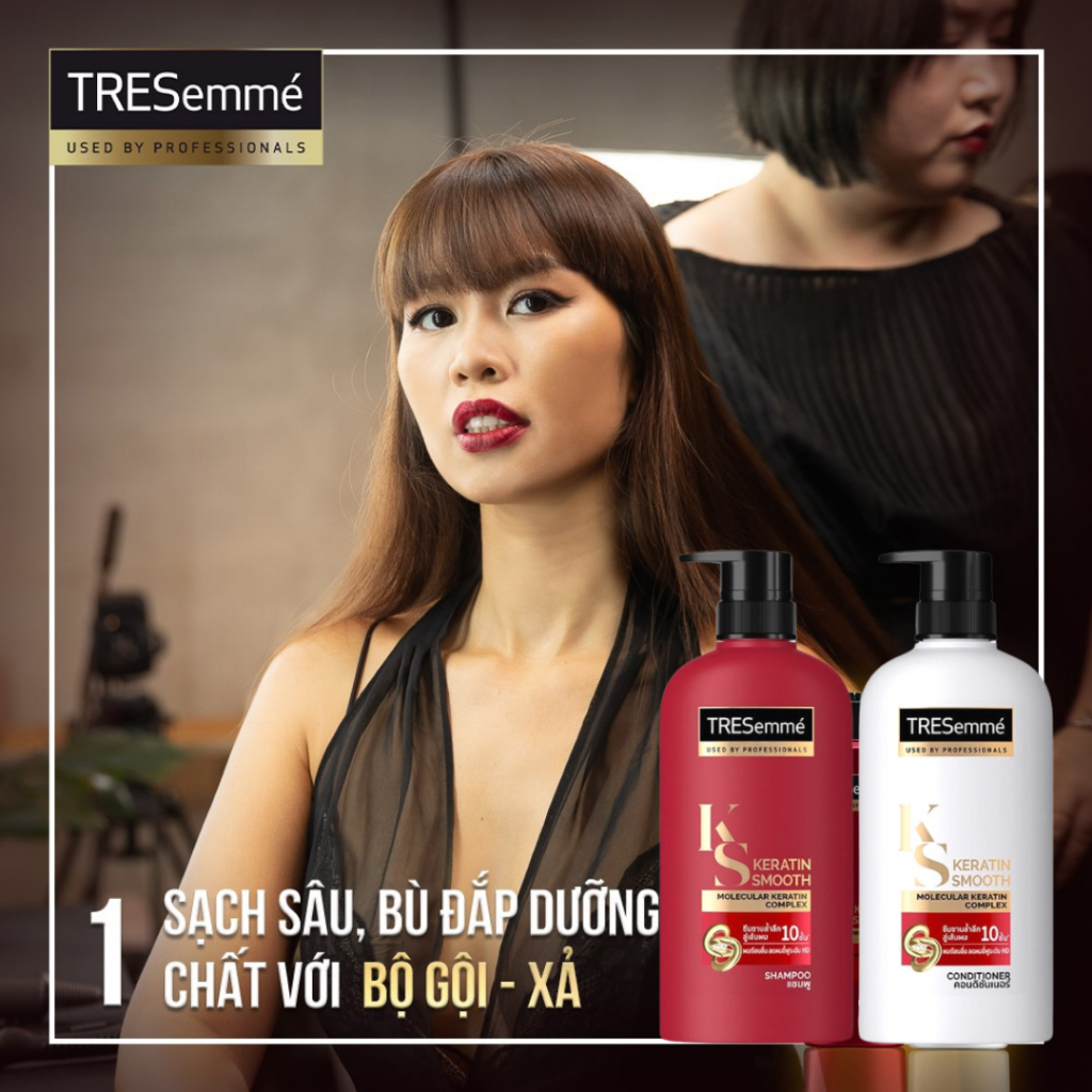 Combo Dầu Gội, Dầu Xả TRESEMME Keratin Smooth Thái Lan 370ml Dưỡng tóc khô xơ rối, Suôn Mượt