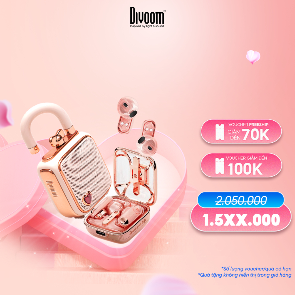 Combo tai nghe bluetooth Divoom Spark Air Loa blutooth Lovelock Pink