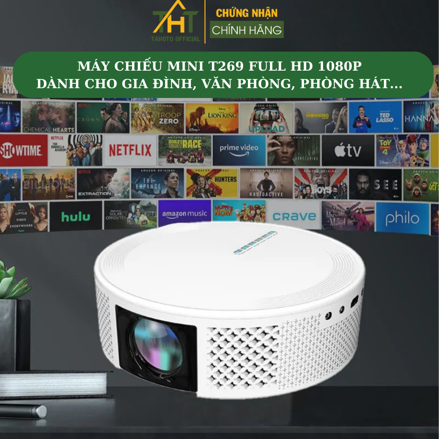 Máy chiếu mini T269 TAHOTO Full HD Kết Nối Xem Youtube, NetFlix, Tiktok ...