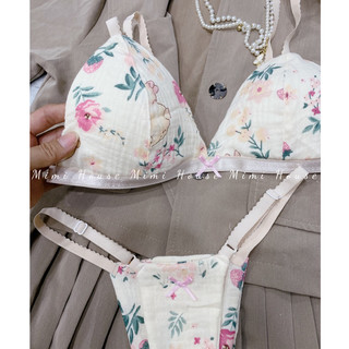 Set bộ đồ lót hoa lá muslin - hàng handmade