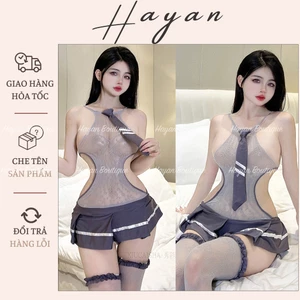 CP14 Bộ đồ Cosplay học sinh, thư ký, đồ ngủ ren kèm cà vạt, tất gợi cảm quyến rũ CP14