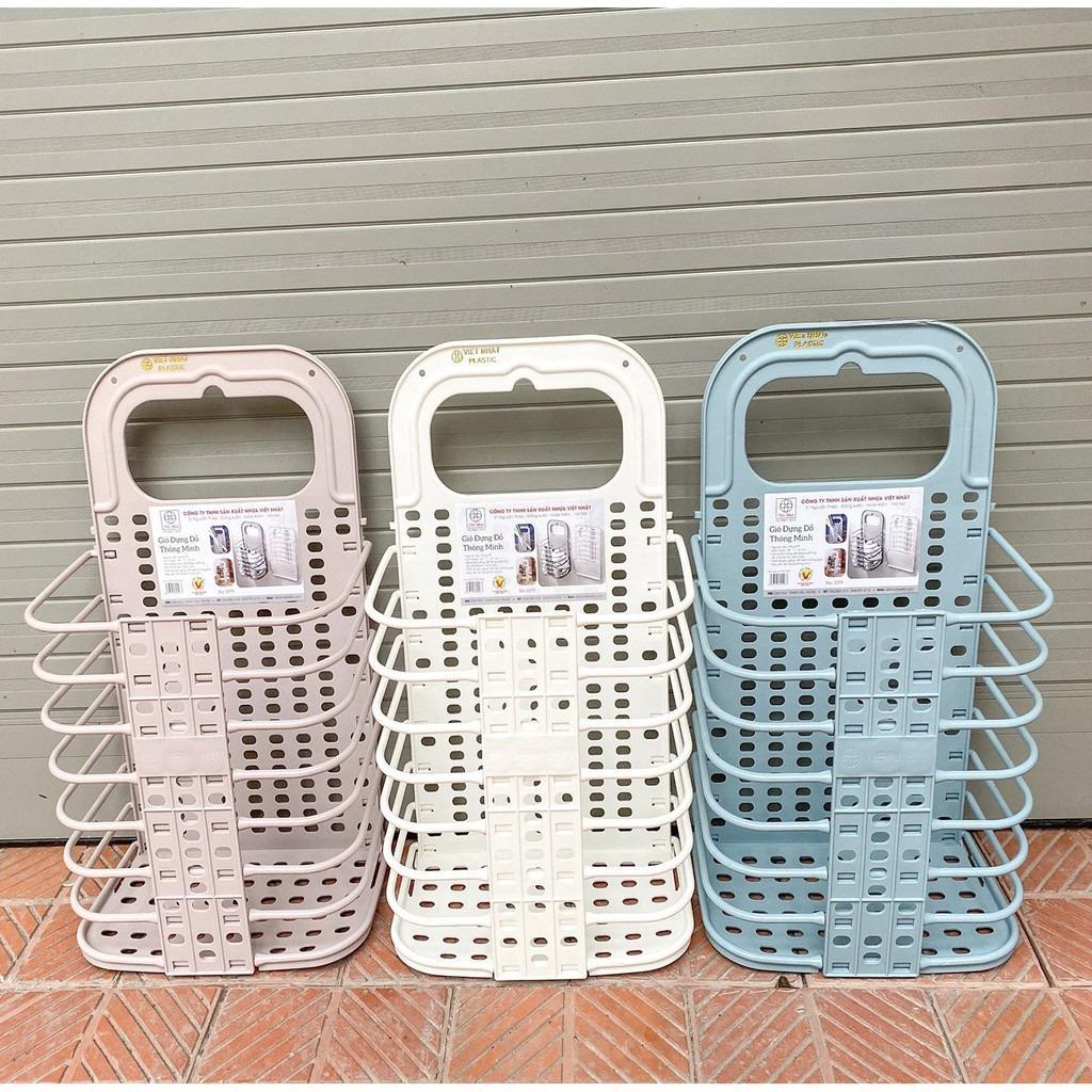 Sọt Đựng Quần Áo Thông Minh Bằng Nhựa Gấp Gọn 3379 tặng kèm móc treo dính tường