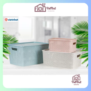 Rổ Đan Mây Đựng Đồ Đa Năng Có Nắp, Giỏ Đựng Quần Áo, Dụng Cụ Nhà Bếp Nhựa Việt Nhật Cao Cấp 3388