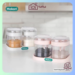 Bộ 2 Hũ Đựng Gia Vị HOKORI Nhựa Việt Nhật Cao Cấp, Hũ Đựng Gia Vị Đẹp Có Kèm Thìa Tiện Lợi 2935