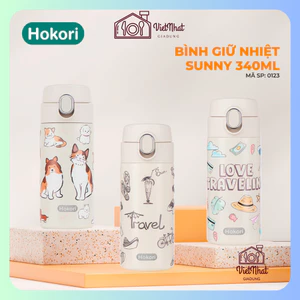 Bình giữ nhiệt sunny 340ml hokori 0123, Bình đựng nước giữ nhiệt lớn tiện lợi lõi inox 304 không gỉ, giữ nước tốt