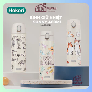 Bình giữ nhiệt sunny 460ml hokori 0124, Bình đựng nước giữ nhiệt lớn tiện lợi lõi inox 304 không gỉ, giữ nước tốt