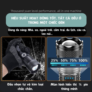 Đèn pin mini siêu sáng XHP50 cầm tay cao cấp pin trâu 26650, đèn pin chiếu xa chống nước bảo hành 6 tháng