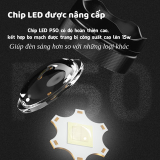 Đèn pin mini siêu sáng XHP50 cầm tay cao cấp pin trâu 26650, đèn pin chiếu xa chống nước bảo hành 6 tháng