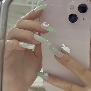 NANTY Nailbox thiết kế ombre xanh lá đính chram M203