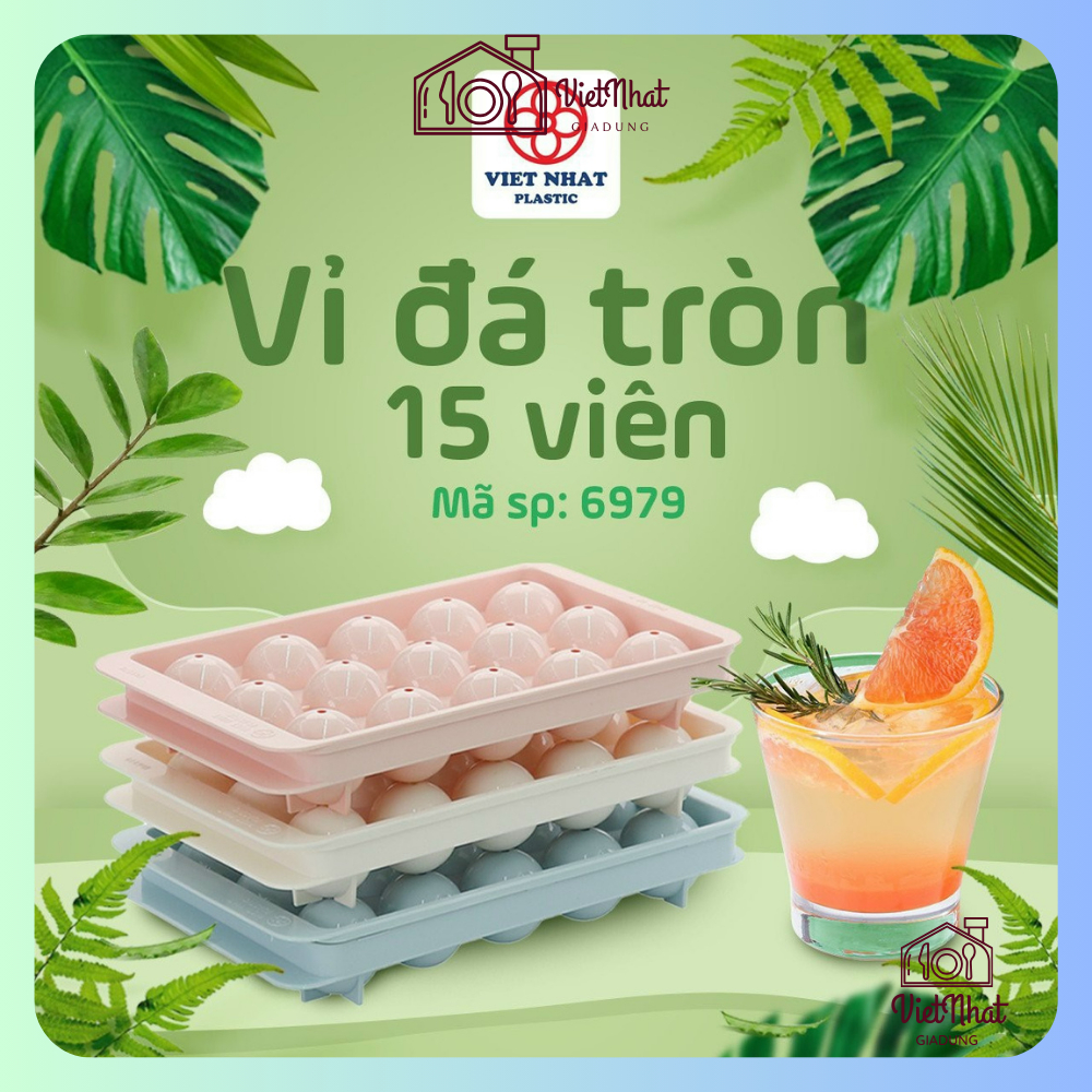 Khuôn Làm Đá Viên Tròn, Khuôn Làm Thạch Rau Câu (15 viên) Nhựa Việt Nhật 6979