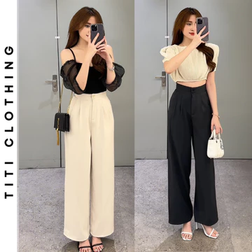Quần ống suông nữ lưng cao TiTi02, quần ống rộng dáng suông cạp cao, quần tây nữ, quần tây nữ công sở