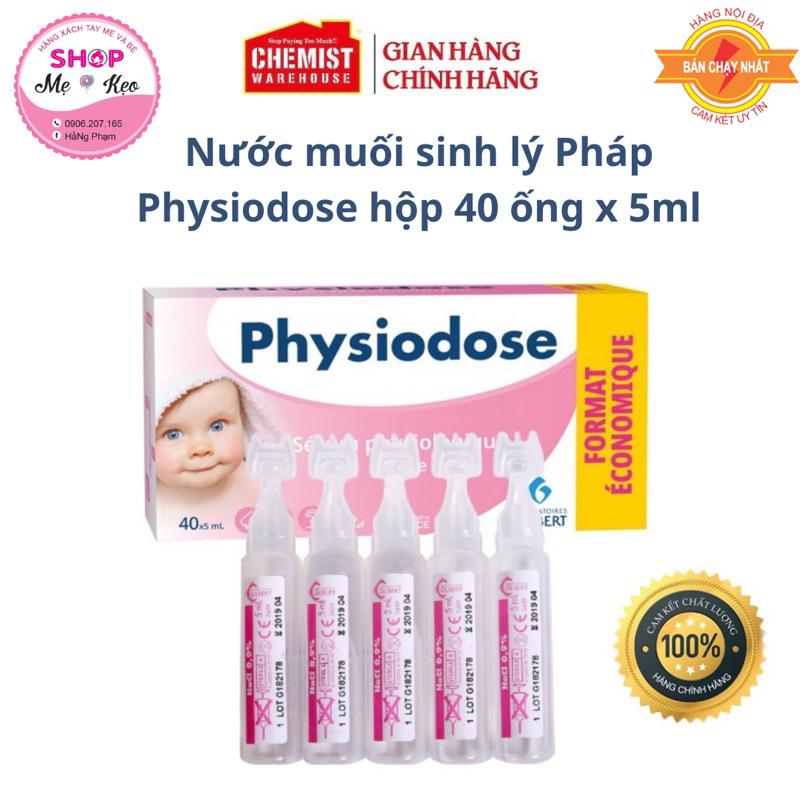 [Date 2028] Nước Muối Sinh Lý Physiodose Vệ Sinh Tai, Mũi, Mắt Cho Bé (Hộp 40 ống x 5ml) của Pháp