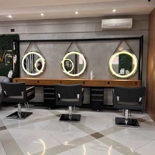 Gương treo tường tròn đèn led cảm ứng viền dây da,Gương trang điểm treo tường phong cách hiện đại