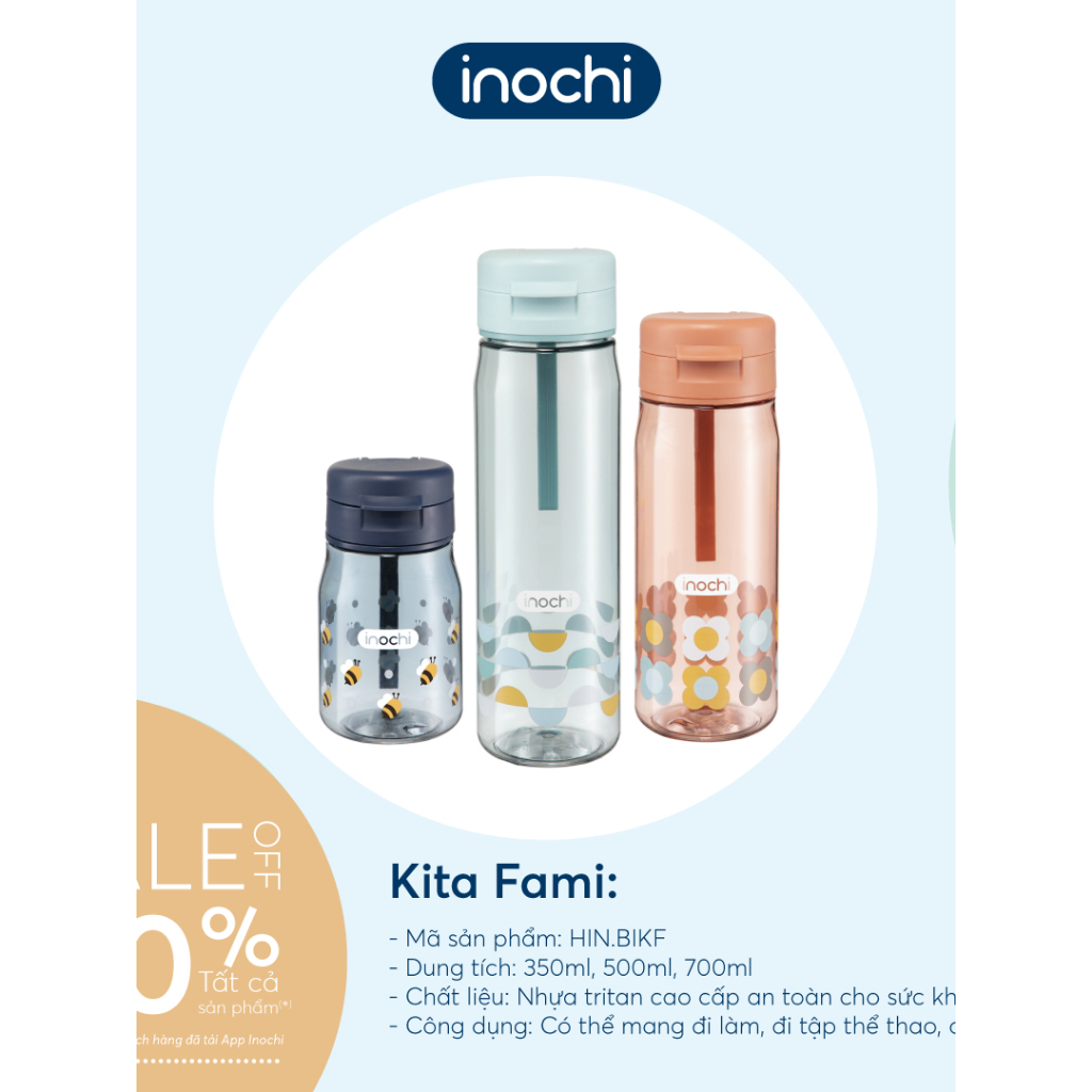 Ảnh Bình nước nhựa tritan INOCHI, bình nước cho bé, không hôi nhựa, chịu nhiệt an toàn, có tay cầm dễ di chuyển. 4