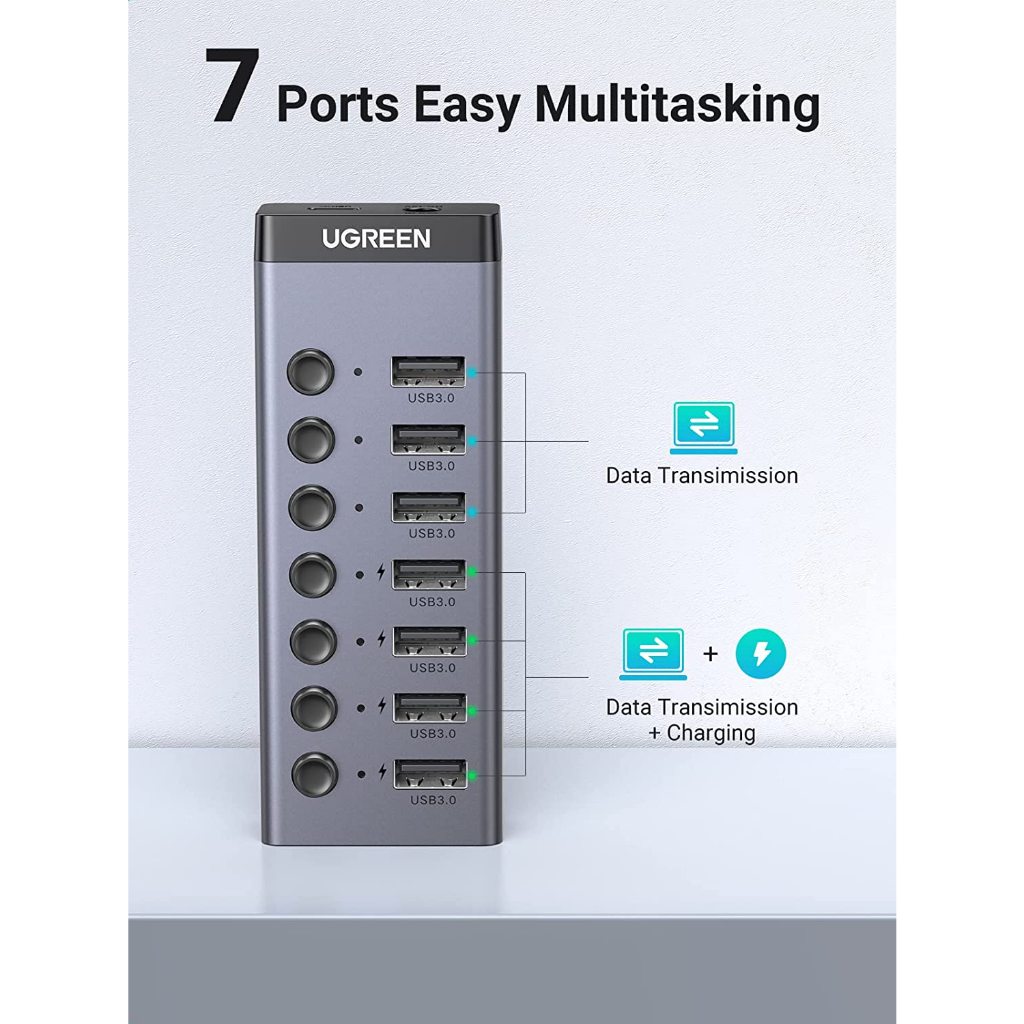 Bộ HUB Ugreen 90305 7 cổng USB vỏ nhôm chính hãng thiết kế cao cấp