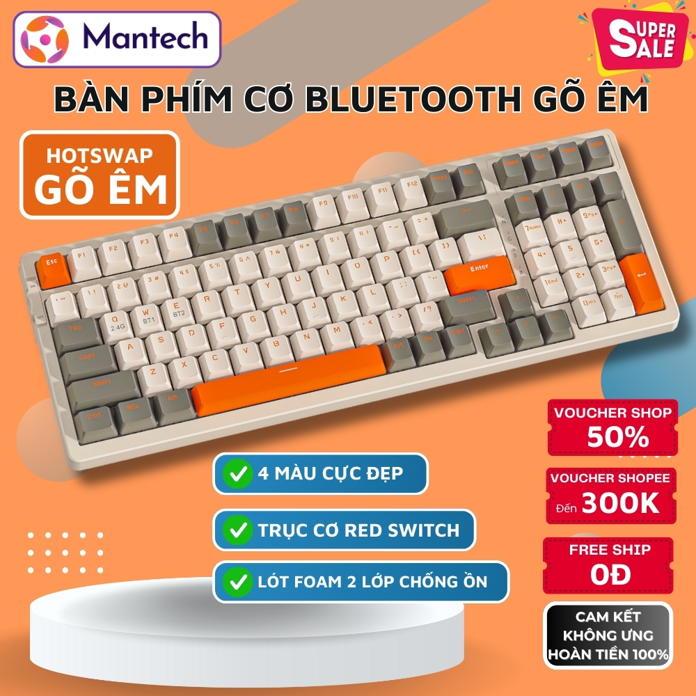 Bàn Phím Cơ Bluetooth Không Dây Máy Tính Mantech K96BT, Trục Cơ Red ...
