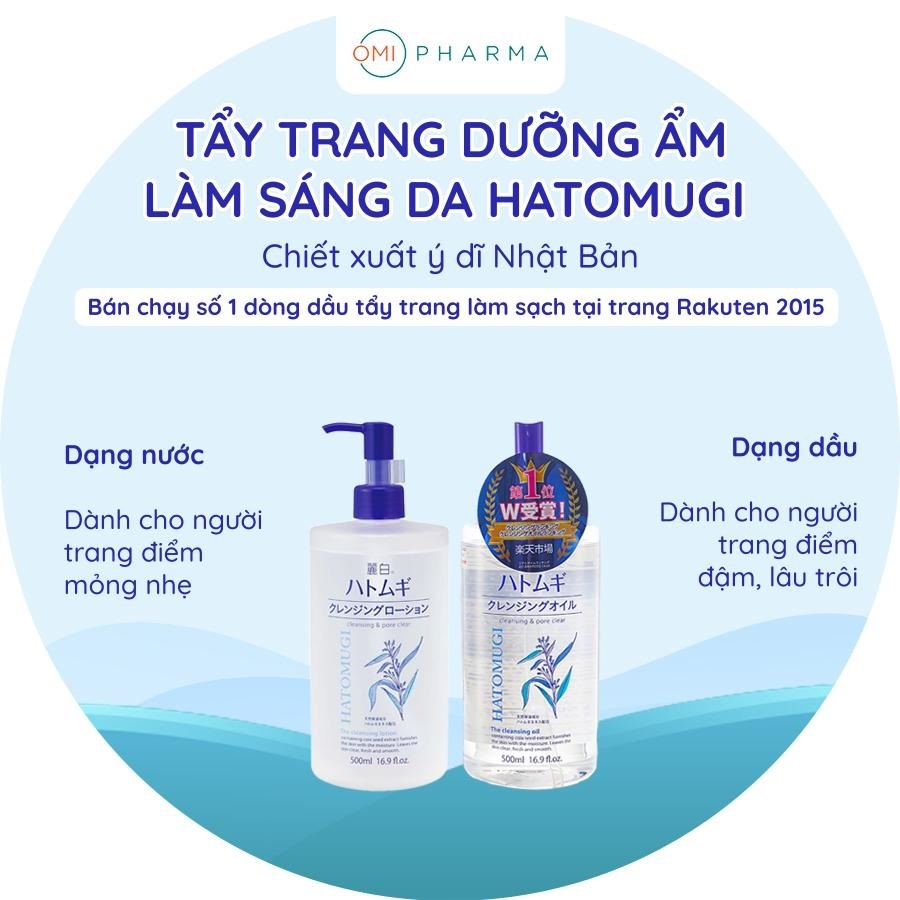 Ảnh Nước Tẩy Trang Sạch Sâu Lỗ Chân Lông, Dưỡng Ẩm Và Làm Sáng Da Hatomugi Nhật Bản 500ml 1