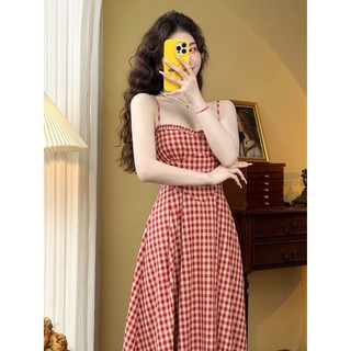 Váy Kẻ Caro Đỏ, Đen Hai Dây Dáng Dài Cực Xinh Phong Cách Hàn Quốc - Váy Dài Hai Dây Kẻ Caro Dáng Chữ A Xoè Dài Nữ Tính