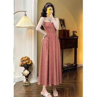 Váy Kẻ Caro Đỏ, Đen Hai Dây Dáng Dài Cực Xinh Phong Cách Hàn Quốc - Váy Dài Hai Dây Kẻ Caro Dáng Chữ A Xoè Dài Nữ Tính