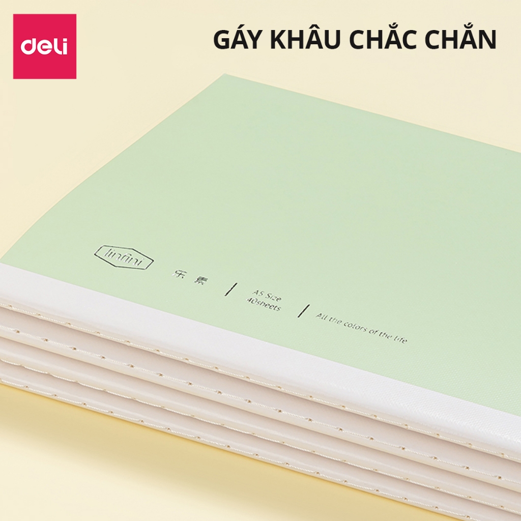 Sổ khâu gáy 80/ 120 trang màu pastel Deli - Kẻ ngang size A5/B5 Vở khâu gáy giấy chống lóa 70gsm, vở ghi chép học sinh