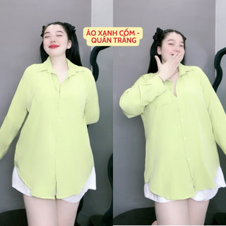 Set đồ bigsize nữ áo sơ mi tay dài dáng áo ulzzang kèm quần short chun dễ thương SET904