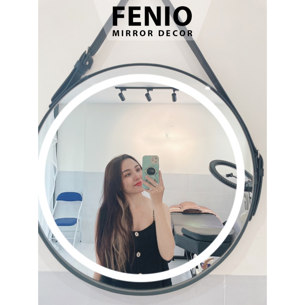 Ảnh Gương đèn led cảm ứng treo tường FENIO viền dây da nhiều màu sắc 1