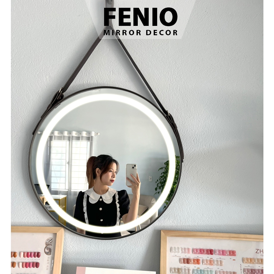 Ảnh Gương đèn led cảm ứng treo tường FENIO viền dây da nhiều màu sắc 3