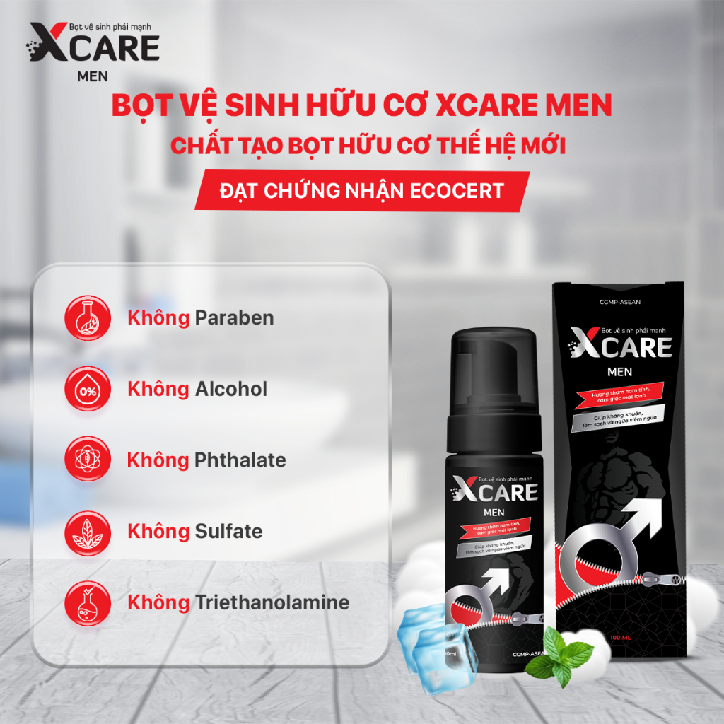 Ảnh Bọt Vệ Sinh Nam XCARE Men Hương Thơm Nam Tính, Giúp Làm Sạch, Hỗ Trợ Giảm Nấm Ngứa 100ml 1