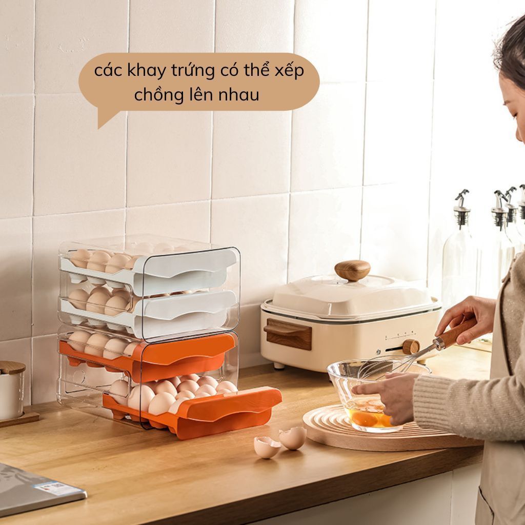 hộp đựng trứng kioto 2 tầng 32 - 40 ô Chất liệu nhựa PP và PET hộp gọn gàng ngăn lắp tiện lợi nhựa bền đẹp