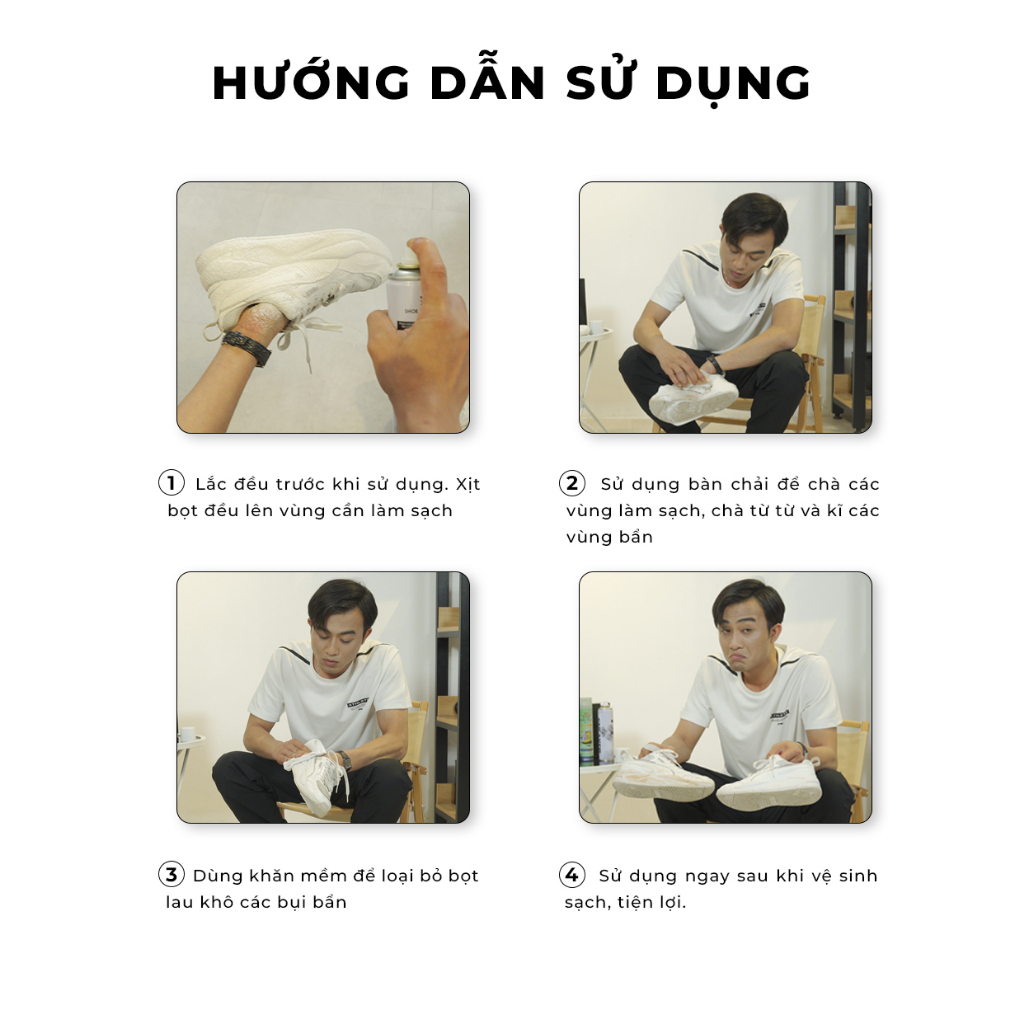 Ảnh Chai Xịt Tạo Bọt Vệ Sinh Giày XIMO Cao Cấp 300ml làm sạch giày cao cấp giúp giày trắng sáng như mới (VSG02) 4