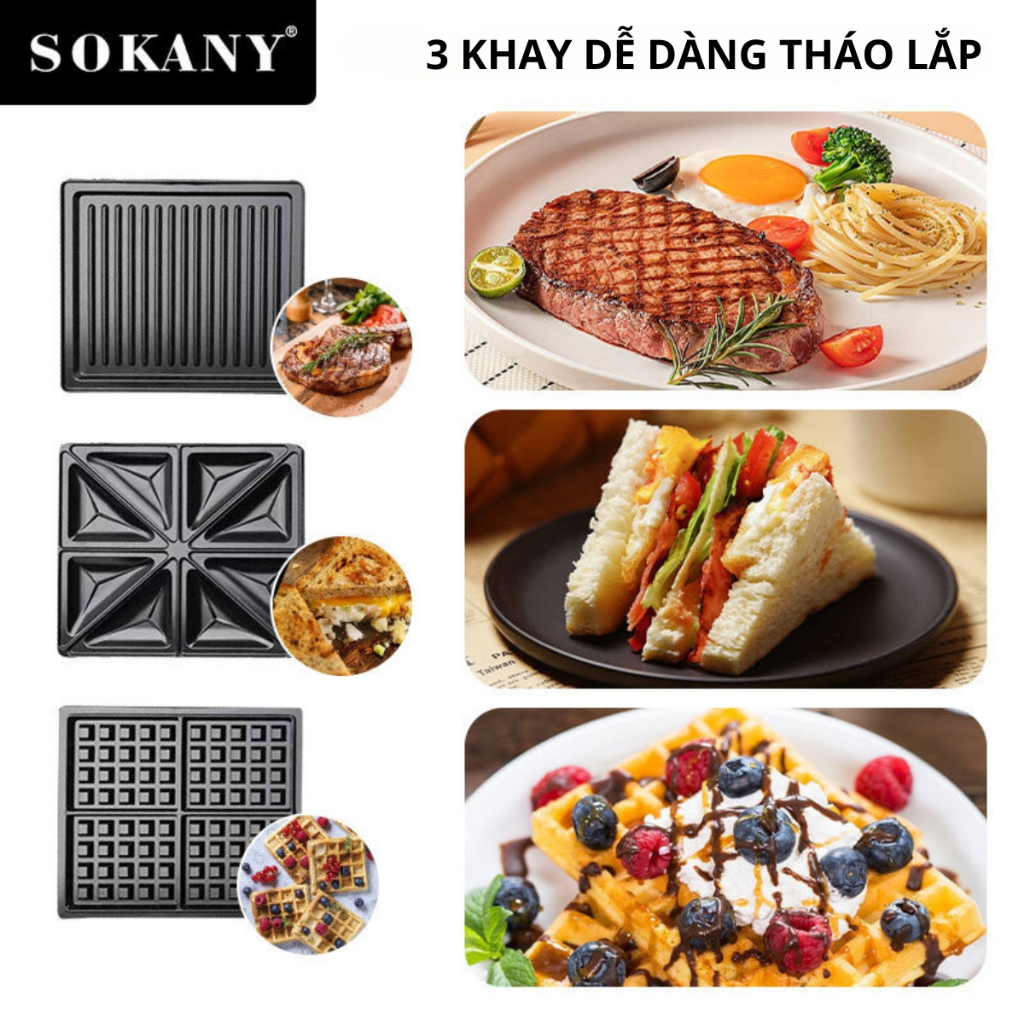 Ảnh Máy kẹp bánh mì công suất cao 1400W LOẠI KHAY TO SOKANY BBQ-852 nướng nhanh chín, chống dính tốt 2