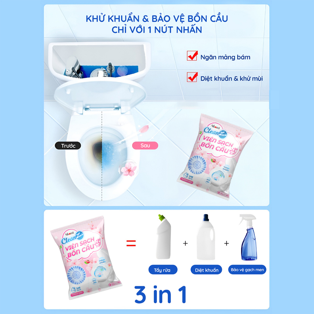 Ảnh Combo 16 Viên sạch bồn cầu CleanZ chai thả bồn cầu sạch khuẩn tẩy sạch mảng bám khử mùi diệt vi khuẩn toilet 3