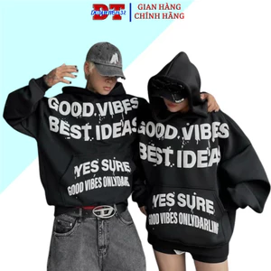 Áo khoác Hoodie Nữ Nam nỉ Hàn in chữ nổi GOOD VIBES form rộng dài tay có nón chống nắng 4 màu SSL