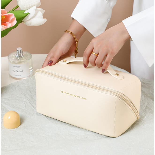 Túi đựng đồ trang điểm Túi đựng mỹ phẩm du lịch Túi đựng đồ trang điểm không thấm nước khóa kéo, chất da PU trơn MPDA01