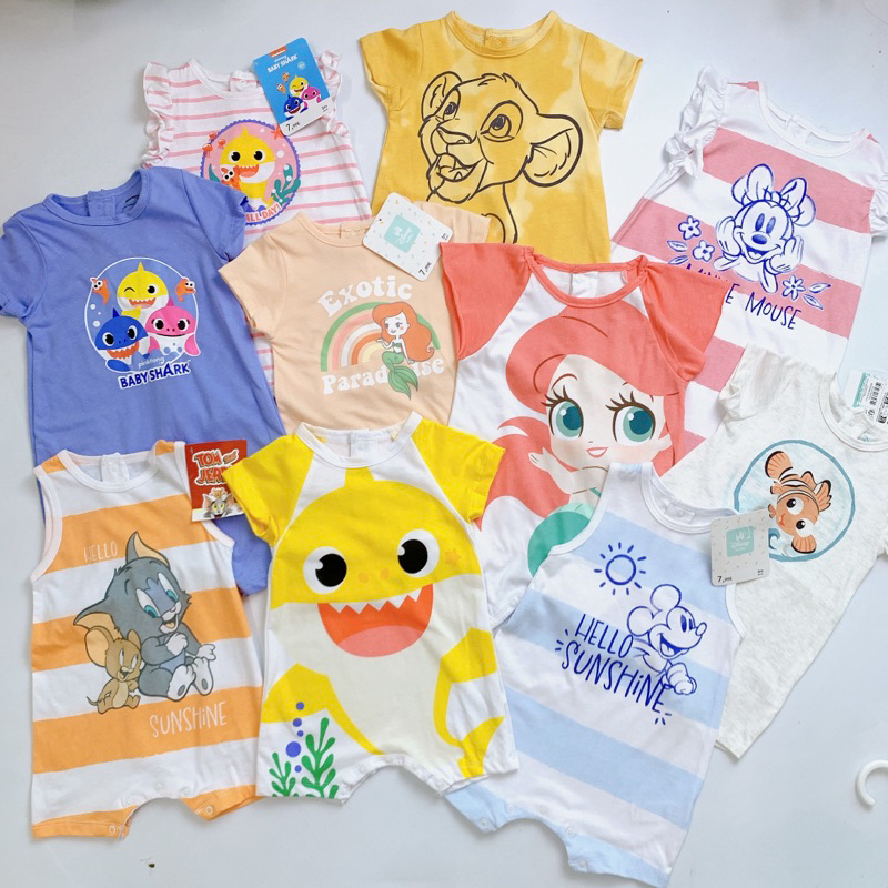 [MD89]❤️0/3-9/12M DISNEY.BABY❤️ Romper/body đùi cotton organic cho bé