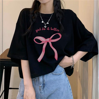 Áo phông nữ tay lỡ unisex in hình Nơ Hồng, Áo thun nam nữ form rộng mặc cặp, nhóm phong cách ulzzang