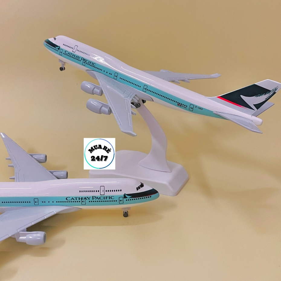 Máy Bay Mô Hình 20CM "Cathay Pacific" Kim Loại Cao Cấp Tỉ Lệ 1:400 Có Bánh Xe + Đế Trưng Bày