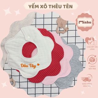 Yếm trần bông thêu tên cho bé sơ sinh đến 3 tuổi, chất liệu cotton an toàn. Yếm giữ ấm cổ cho bé