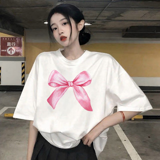 Áo phông nữ tay lỡ unisex in hình Nơ Hồng, Áo thun nam nữ form rộng mặc cặp, nhóm phong cách ulzzang