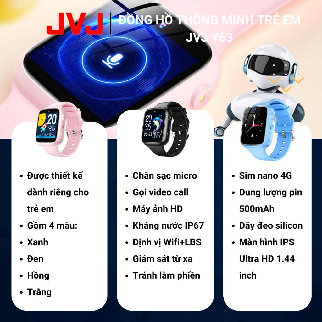 Ảnh Đồng hồ Thông Minh Trẻ Em JVJ Y63, Call Video Lắp Sim Nghe Gọi 2 Chiều Định Vị Chính Xác Kháng Nước 4