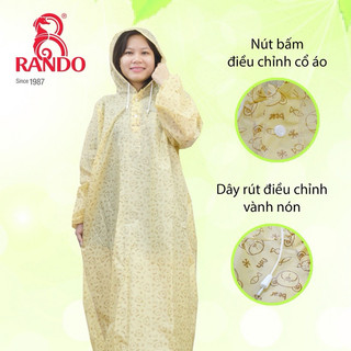 Áo Mưa Bít 1 Người EVA, RANDO, Họa Tiết Gấu Và Cá, Nhựa Thân Thiện Môi Trường, Không Thấm Nước