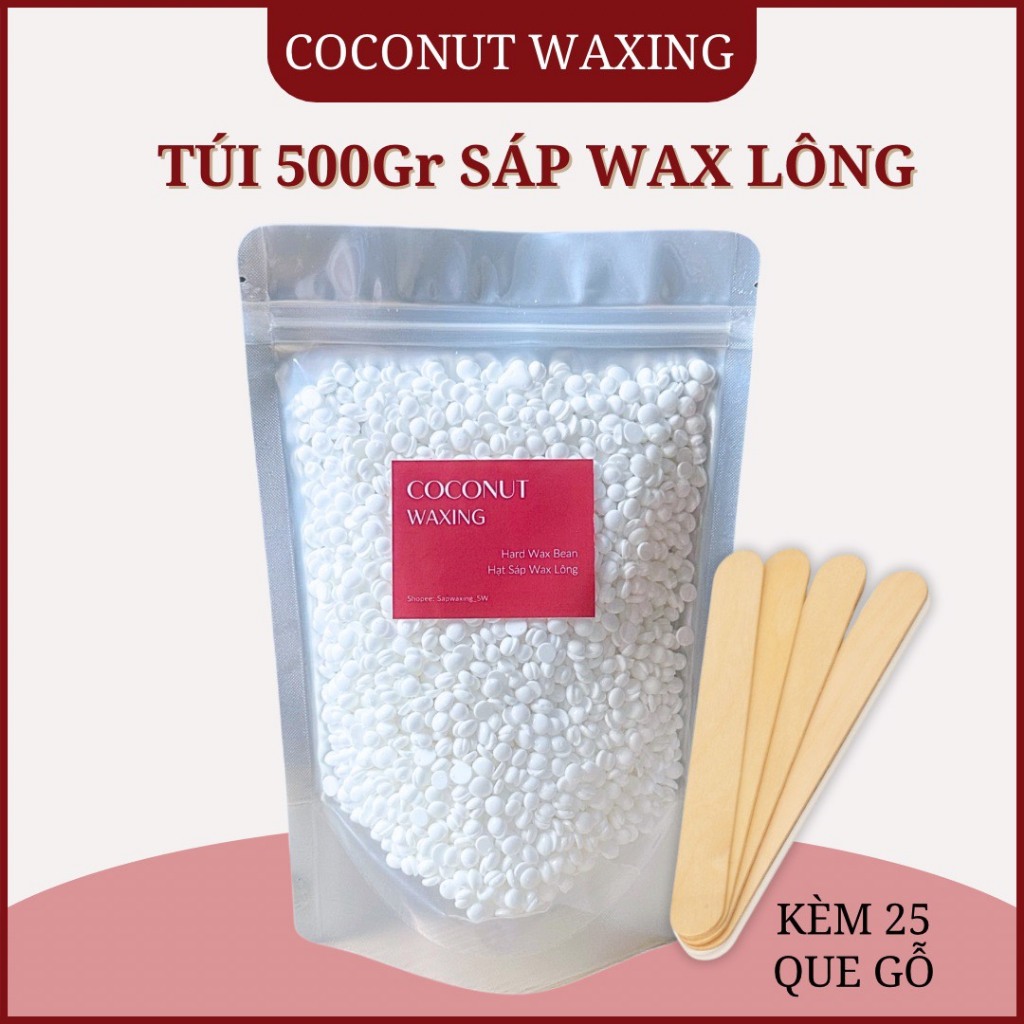 Túi 500gr sáp wax lông cao cấp siêu bám lông kèm 25 que gỗ waxing ...